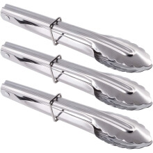 Pinze da cucina in acciaio inossidabile, confezione da 3, 23 cm, colore argento, ideali per cucinare, grigliare, barbecue e servire vari alimenti.