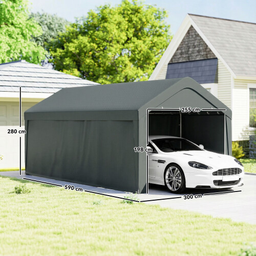 Outsunny Carpa para Garaje Gris 590 x 300 x 280 cm 2