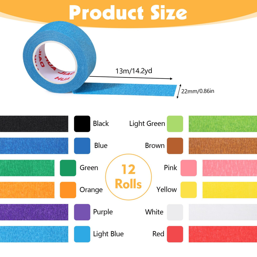 Huajiao 12 Rolls Masking Tape Colorful Multi Surface Painters Tape Adh 5006554992551