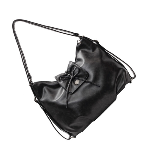 Modischer Rucksack aus PU-Leder mit Schleifendetail,-Schwarz