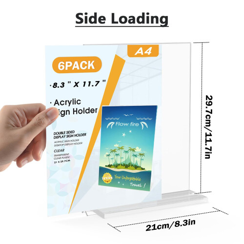 Flow fire A4 Acrylic Sign Holder, 6 Pack, T-Shaped Table Menu Display Stand 2