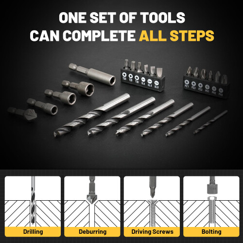 TOLESA 35 PCS Drill Bit Set, Includes Titanium Twist Drill Bits, Masonry Drill Bits, Wood Drill Bits, Nut Drivers, Countersink & More in Storage Case 1