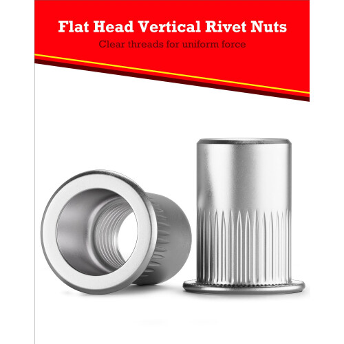 YOOPIN M8 Rivet Nuts, 60PCS Threaded Insert Nutserts, Stainless Steel Rivnut, Sliver Rivet Nut, Flat Head Threaded Rivet Nuts for Metal Sheets
