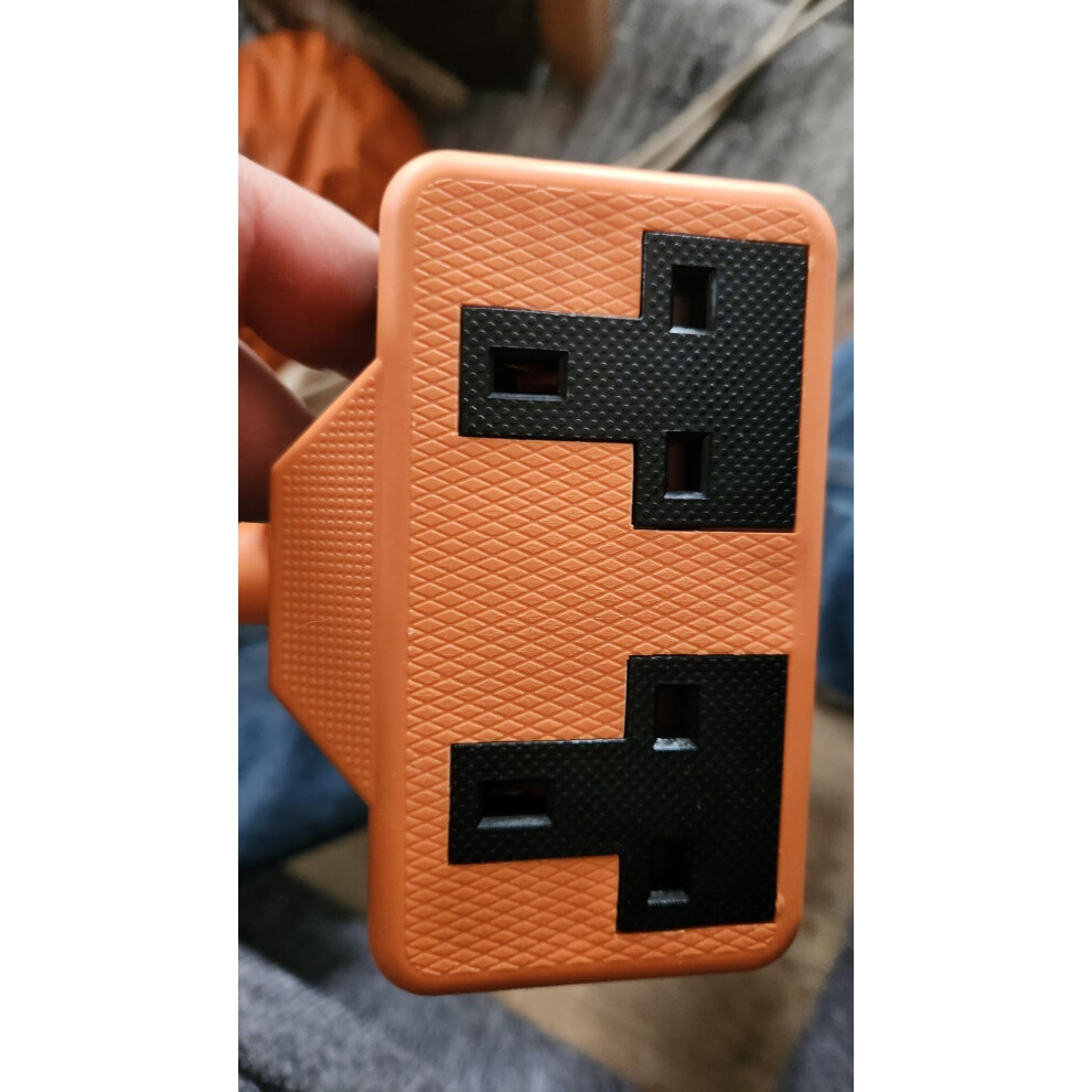 Heavy Duty Electrical 2 Gang 13 Amp Re-Wireable Rubber Block Extension Socket - Orange (Double Socket) 7703193457462