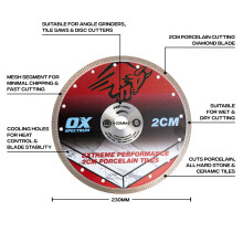 OX Pro 2CM Porcelain Cutting Blade 2302223mm Blue