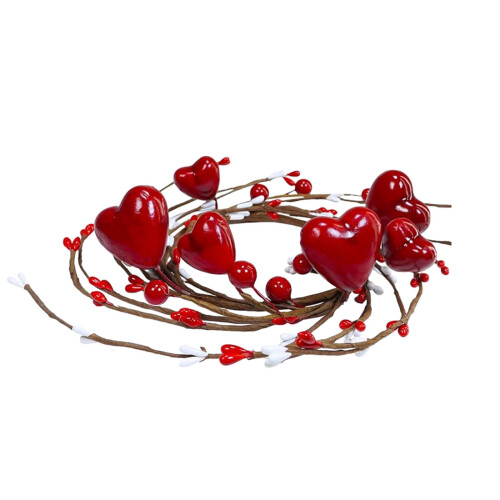 Guirlanda de galhos em formato de coração vermelho com velas e frutinhas vermelhas, 30 cm (12 polegadas)