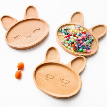 Piatto diviso in legno a forma di coniglio per bambini piccoli