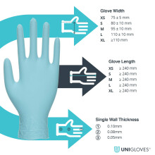 Unigloves Aqua Blue Pearl Nitrile Examination Gloves - Multipurpose, Powder Free and Latex Free Disposable Gloves - Box of 100 Gloves, Aqua Blue