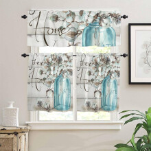 Wooden Plank Valance & Tier Curtain Set – Polyester, 3 pcs