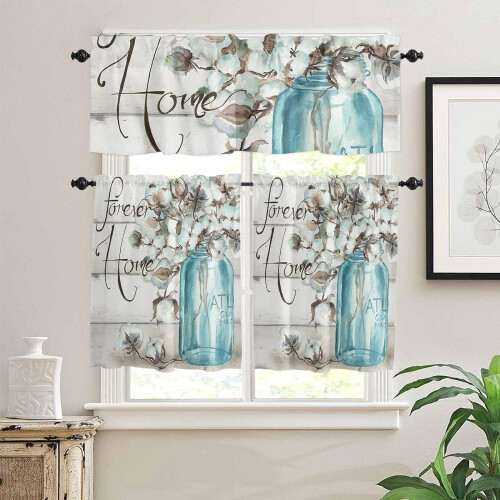 Wooden Plank Valance & Tier Curtain Set – Polyester, 3 pcs