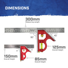 Faithfull Combination Square Twin Pack 150mm (6in) & 300mm (12in) – Multi-Function Set of Measuring & Layout Tools with Stainless Steel Rule