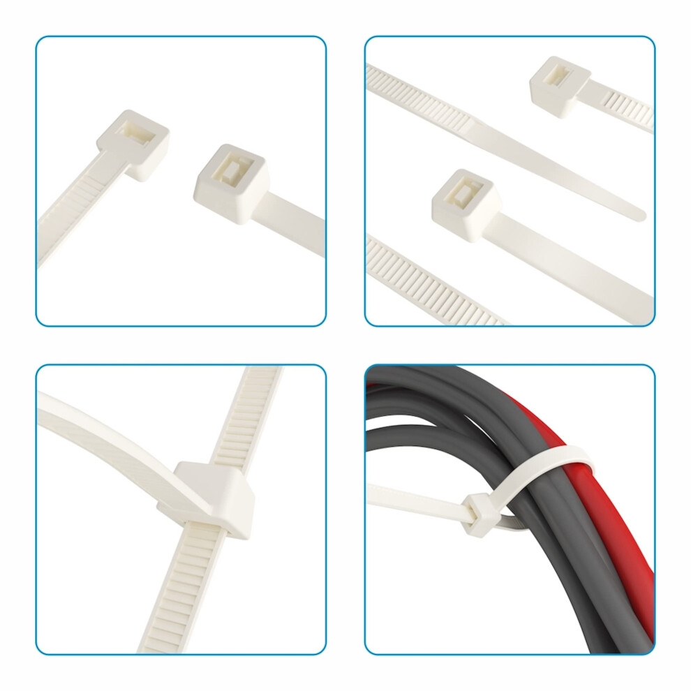 Zip Ties 200Mm X 2.5Mm White - 8Â Premium Neutral Plastic Cable Ties, 200 Mm Nylon Natural Tie Wraps, Pack Of 100 Pieces By Intervisio 5051226980848