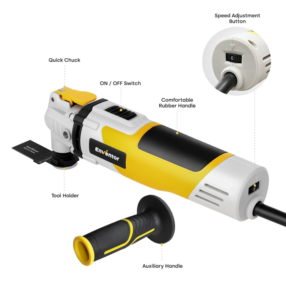Enventor Oscillating Multi Tools, 280W 15000-22000 Opm Electric Corded Multi Tool, 6 Variable Speeds, 3Oscillation Angle, Quick-Fit Blade Design, Au 5006287865535