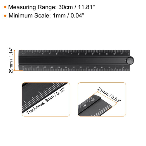 sourcing map Folding Straight Ruler 30cm Metric with Angle Line Black 1