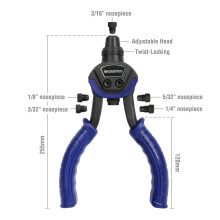 WORKPRO Rivet Gun Set 5-in-1, 250 mm Pop Riveter with 5 Sizes Interchangeable Nozzle 2.4 mm 3.2 mm, 4 mm,4.8 mm, 6.4 mm
