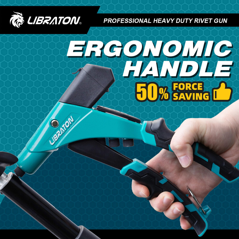 Libraton Professional Heavy Duty Rivet Gun, One-Handed Pop Rivet Gun Set, Robust Riveter With Shaft Container, Manual Riveting Tool 5051226977541