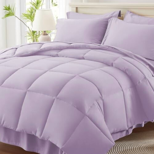 7-delt queen size-sengeteppesett lavendel