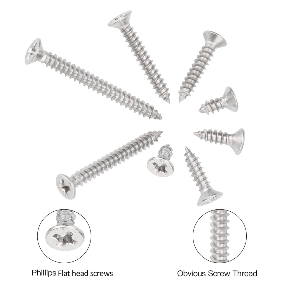 420Pcs M3 Flat Head Self-Tapping Screws Assortment Kit,304 Stainless Steel Wood Screw Phillips Flat Head,Contains 20Pcs M6 Screw Anchors 5051226981289