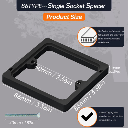 Acmerota 4Pcs Single Socket Spacer Socket Surround 10mm Black Back Box Extender Stackable Square Spacer Frame Back Box Plate for Light Switches 1