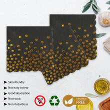HFBOBP 50PCS Black and Gold Paper Plates and Napkins Party Supplies, 7 Inch Scalloped Dot Paper Dessert Cake Plates and Napkins Disposable Tableware