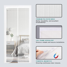 Magnetic Door Screen, SMALUCK Heavy Duty Fly Door Screen Mesh with Powerful Magnets, Durable Mesh Curtains Keeps Bugs Out, Frame Hook & Loop