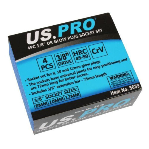 us pro US PRO Tools 3pc Glow Plug Deep UJ Socket Set 8mm 10mm 12mm 3/8" Drive 5639 2
