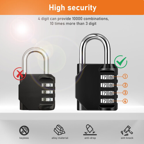 NAGE Padlocks with Code 4 Digit, Combination Padlock for Gym Locker, Code Padlock for Indoor Security and Outdoor Durability, Number Lock for Gym 1