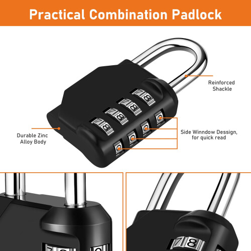 NAGE Padlocks with Code 4 Digit, Combination Padlock for Gym Locker, Code Padlock for Indoor Security and Outdoor Durability, Number Lock for Gym 2