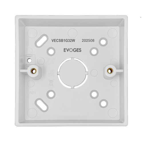 Evoges Pattress Box White 32mm Deep – PVC Surface Back Box with Knockouts, Rounded Corners 1