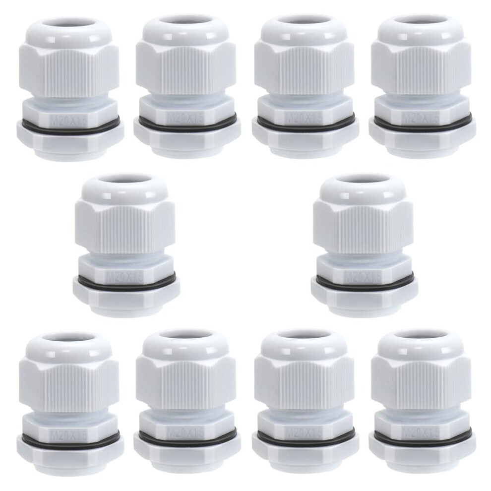 10 Pack M20 20Mm Ip68 Waterproof White Cable Glands, Suitable For 6Mm - 12Mm Cables 5051226995651