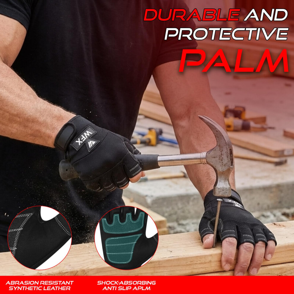 Wfx Tough Fingerless Performance Gloves Protection Work Gloves, Padded Palm, Half-Finger Black (Small) 5051226996320