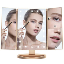 WEILY Vanity Makeup Mirror,1x/2x/3x Tri-Fold Makeup Mirror with 21 LED Lights and Adjustable Touch Screen Lighted Mirror Dressing Mirrors