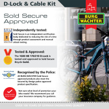 Burg-Wächter Gold Sold Secure Bicycle D Lock & 1.2M Security Cable,One Size, Black