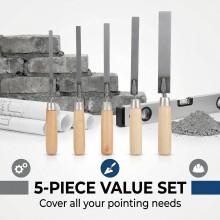 Satiskid 5 Pcs Pointing Trowel Set, Stainless Steel Finger Trowels with Wood Handle, Brick Tiling Tools, Masonry Work, Repointing, Gap Filling