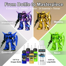 X ARTY HUB Airbrush Paint - 42 Colors with 120 ml Thinner, Iridescent, Neon and Metallic Air Brush Paints Acrylic Ready to Spray