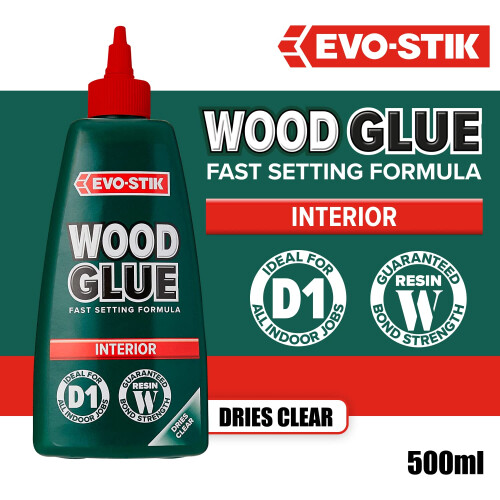 EVO-STIK Wood Glue 500ml - Interior - Extra Strong - Fast Setting Glue - Dries C 1