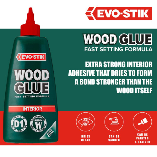 EVOSTIK Wood Glue 500ml  Interior  Extra Strong  Fast Setting Glue  Dr 1