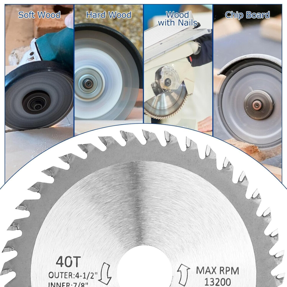 Ctdmj Circular Saw Blade,2 Pcs 115Mm Carbide Saw Blade 4.5" Angle Grinder Circular Saw Blade 40 Teeth For Woodworking Cutting Disc Wood Plastic 5051226997013