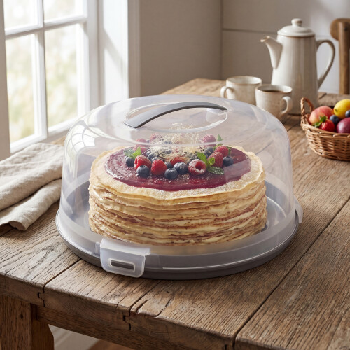 GEEZY GEEZY Plastic Cake & Cupcake Carrier with Handle & Lid 11" Round Storage Container 1