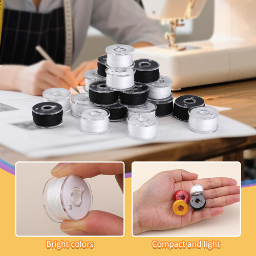 dipeer 25 Pcs Bobbins for Sewing Machine, White Sewing Machine Thread with Bobbin Case 2