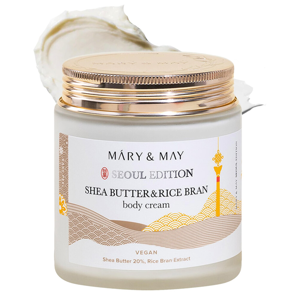 Mary&May Cream Seoul Edition Shea Butter & Rice Bran Body - Korean Vegan Boby Moisturizer For Dry And Sensitive Skin With Ceramide - Fragrance Free Bo