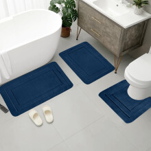 Tapis de bain bleu en forme de U 318 po, lot de 3