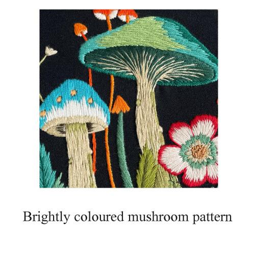 Myfelicity Embroidery Kit with Mushroom Patterns, 3 Hoops, Fabric, Threads, Needles, Instructions (red) 1