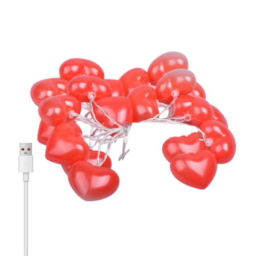 Punainen sydän LED-valoketju 300 cm USB-virtalähde 1