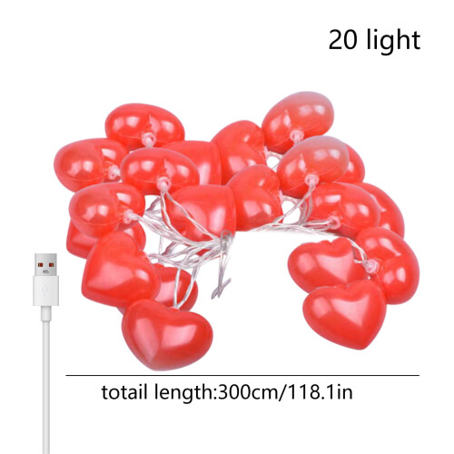Punainen sydän LED-valoketju 300 cm USB-virtalähde 2