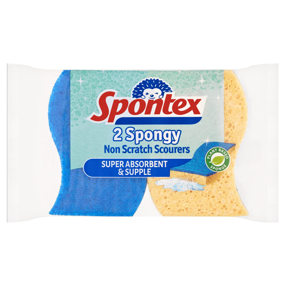 Spontex 2 Spongy Nonscratch Sponge Scourers Super Absorbent Supple 1