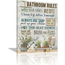 Rustic Bathroom Rules Canvas Print 12x16 in