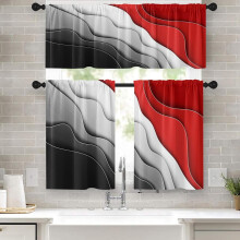 36 in Kitchen Curtain Set of 3: White Red Black Abstract