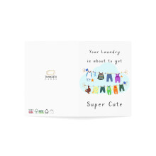 New Baby Greeting Card - 'Super Cute' Clothesline Design - Perfect for Expecting Parents - 6 x 8 Inch - Includes Envelope