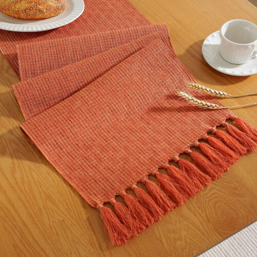 Orange Gold-Thread Table Runner 13x90 in with Tassels